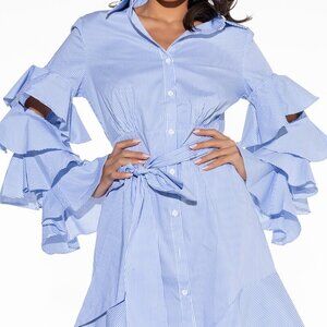 NEW AKIRA BLUE WHITE STRIPE POPLIN SHIRT DRESS- Size Small FREE SHIP